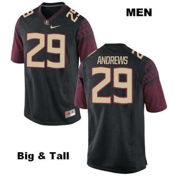 Men's NCAA Nike Florida State Seminoles #29 Nate Andrews College Big & Tall Black Stitched Authentic Football Jersey MFD0769ZT